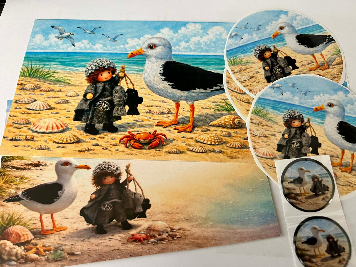 Kaarten set Meeuw met strandjutter