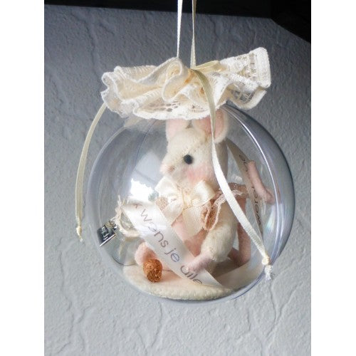 Nostalgische bol met wensmuisje ( kleine bol 8 cm)