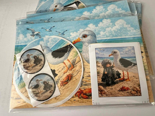 Kaarten set Meeuw met strandjutter