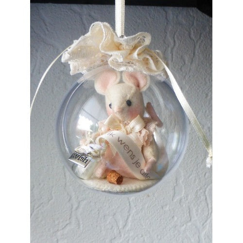 Nostalgische bol met wensmuisje ( kleine bol 8 cm)